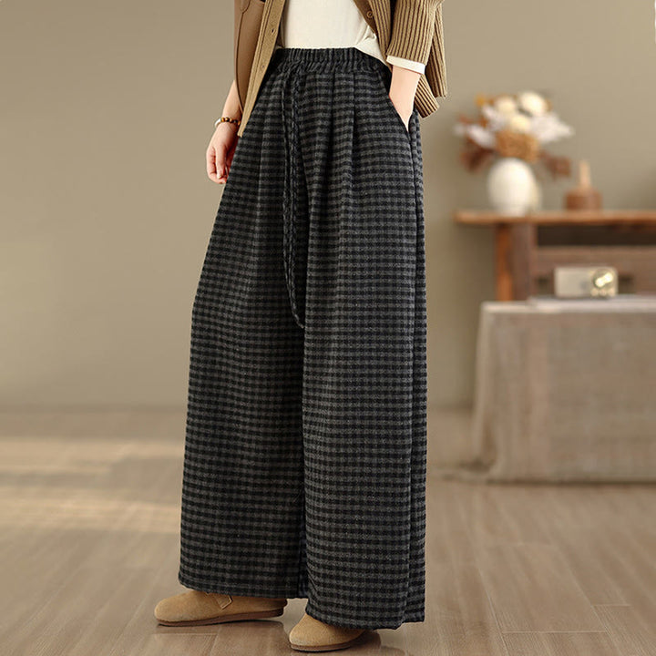 Pantalon large pour femme à motif écossais décontracté Buddha Stones avec poches - image 3