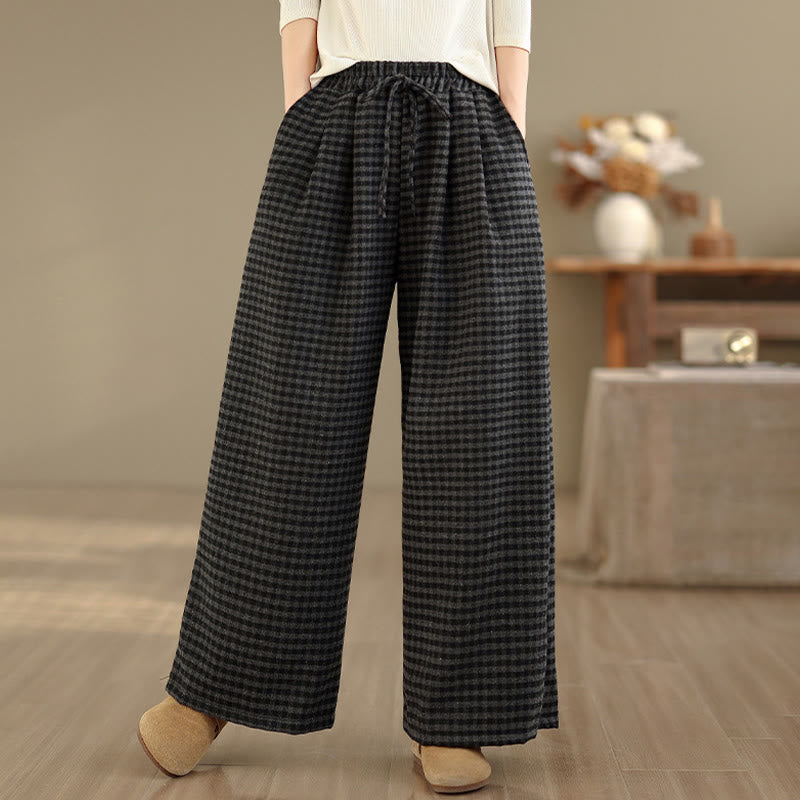 Pantalon large pour femme à motif écossais décontracté Buddha Stones avec poches - image 1