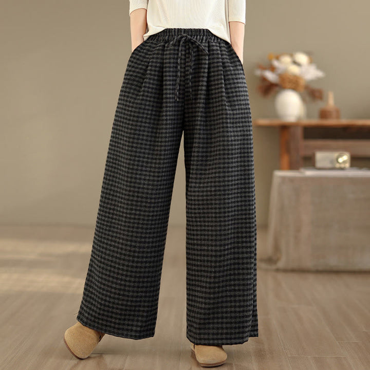 Pantalon large pour femme à motif écossais décontracté Buddha Stones avec poches - image 1