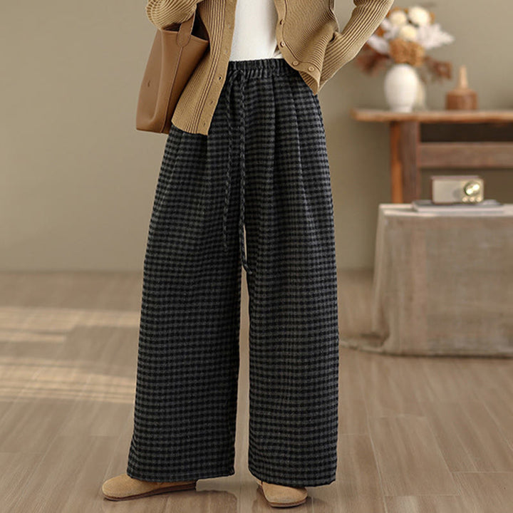 Pantalon large pour femme à motif écossais décontracté Buddha Stones avec poches - Noir - US8-10，UK/AU12-14，EU40-42 (2XL) - image 0