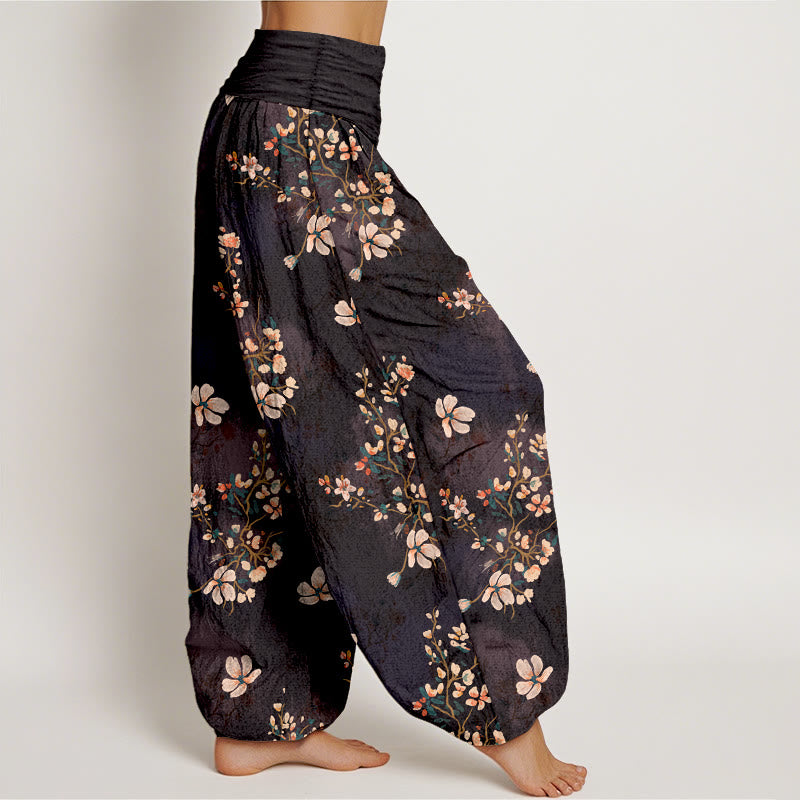 Pantalon harem taille élastique en pur coton à motif fleurs de cerisier et Buddha Stones - image 2