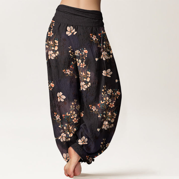 Pantalon harem taille élastique en pur coton à motif fleurs de cerisier et Buddha Stones - image 1