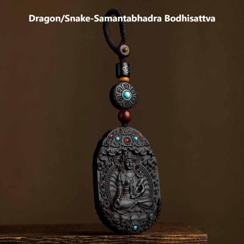 Buddha Stones, Zodiaque chinois, Bouddha natal, Année du Cheval, Om Mani Padme Hum, Lotus, Bénédiction en ébène, Porte-clés - Dragon/Serpent-Samantabhadra Bodhisattva - image 22