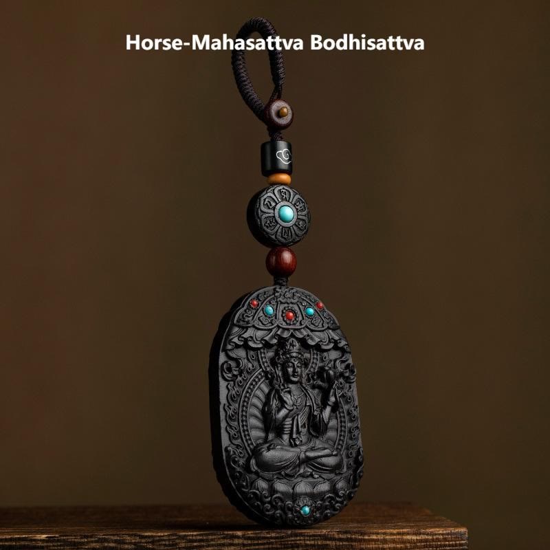 Buddha Stones, Zodiaque chinois, Bouddha natal, Année du Cheval, Om Mani Padme Hum, Lotus, Bénédiction en ébène, Porte-clés - Bodhisattva Cheval-Mahasattva - image 23