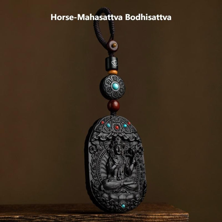 Buddha Stones, Zodiaque chinois, Bouddha natal, Année du Cheval, Om Mani Padme Hum, Lotus, Bénédiction en ébène, Porte-clés - Bodhisattva Cheval-Mahasattva - image 23