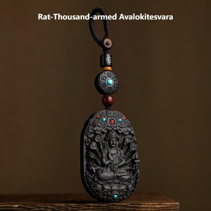 Buddha Stones, Zodiaque chinois, Bouddha natal, Année du Cheval, Om Mani Padme Hum, Lotus, Bénédiction en ébène, Porte-clés - Avalokitesvara aux mille bras - image 20