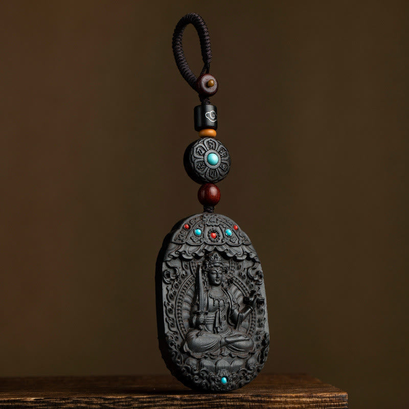 Buddha Stones, Zodiaque chinois, Bouddha natal, Année du Cheval, Om Mani Padme Hum, Lotus, Bénédiction en ébène, Porte-clés - image 0