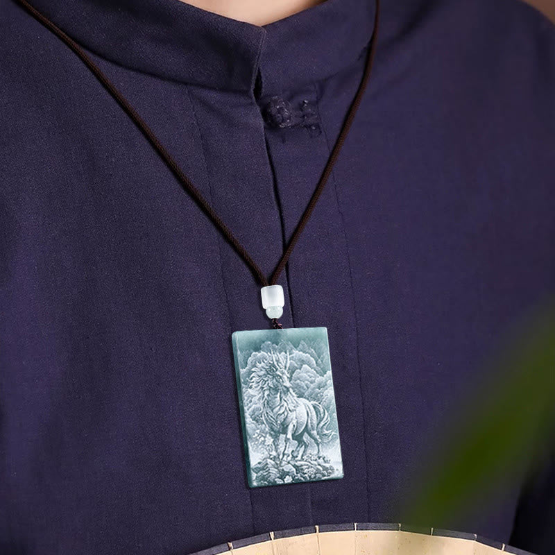 Buddha Stones Année du Cheval Zodiaque chinois Gravure Jade Collier Pendentifs Abondance - image 2