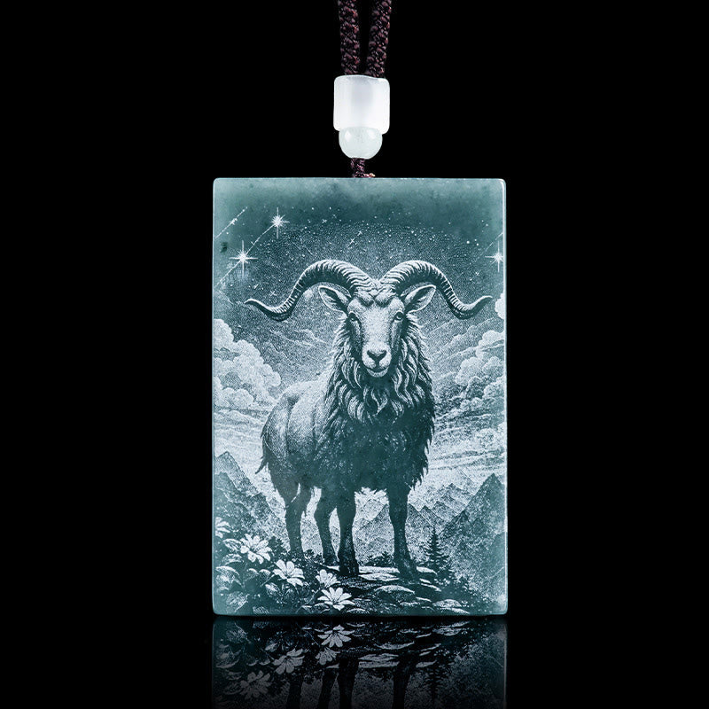 Buddha Stones Année du Cheval Zodiaque chinois Gravure Jade Collier Pendentifs Abondance - Chèvre - 60*40*4 mm - image 19