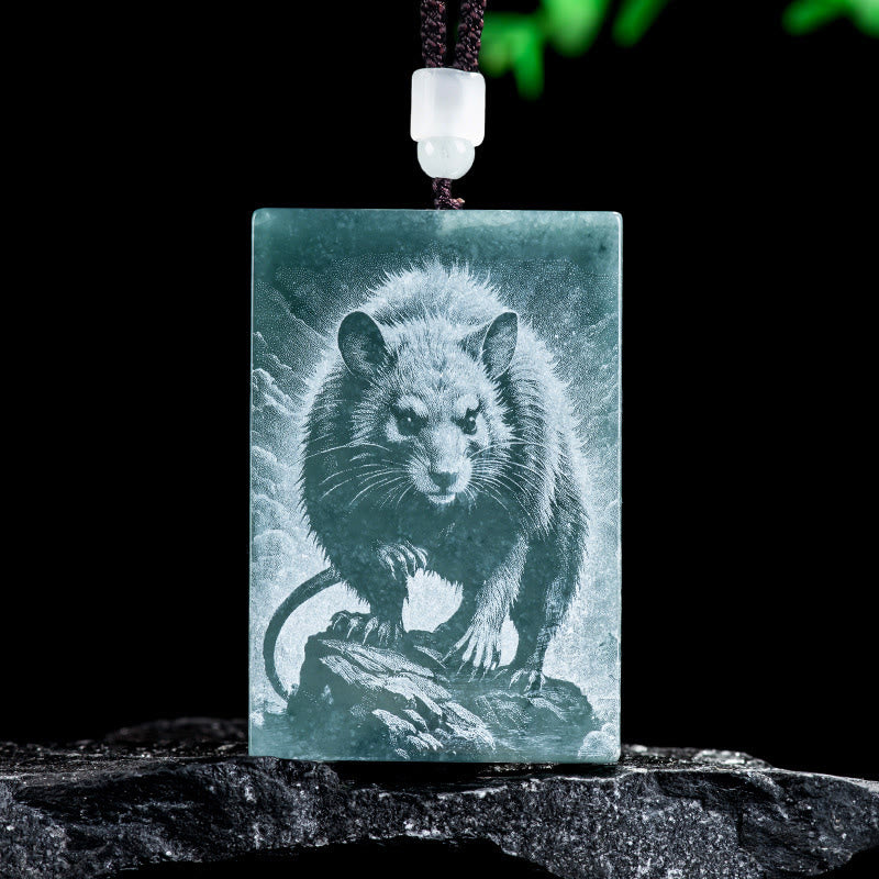 Buddha Stones Année du Cheval Zodiaque chinois Gravure Jade Collier Pendentifs Abondance - Rat - 60*40*4 mm - image 7
