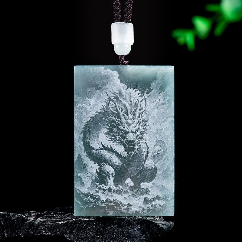 Buddha Stones Année du Cheval Zodiaque chinois Gravure Jade Collier Pendentifs Abondance - Dragon - 60*40*4 mm - image 11