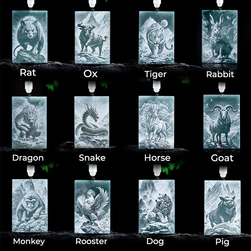 Buddha Stones Année du Cheval Zodiaque chinois Gravure Jade Collier Pendentifs Abondance - image 25