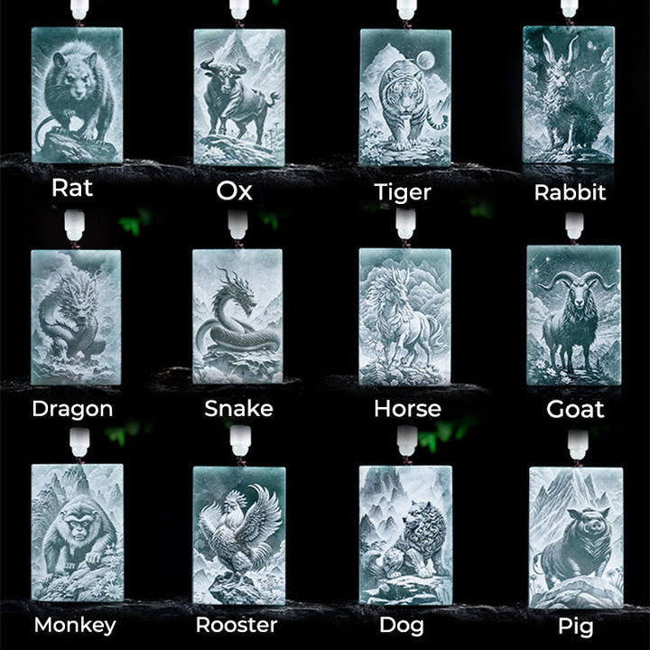 Buddha Stones Année du Cheval Zodiaque chinois Gravure Jade Collier Pendentifs Abondance - image 25