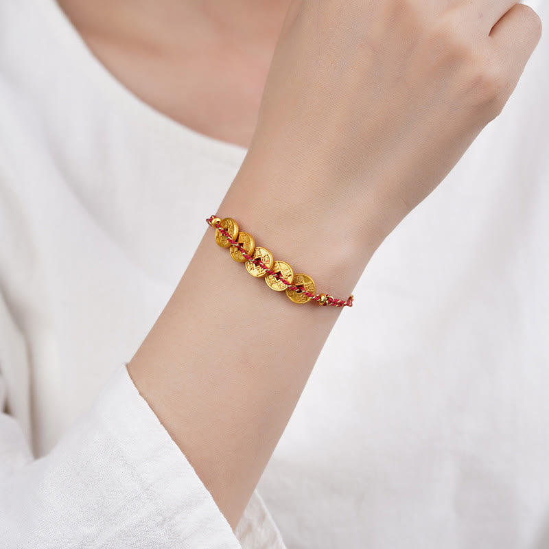 Bracelet en corde tressée à la main, Buddha Stones, de pièces des Cinq Empereurs et d'une balance en cuivre.  - image 11