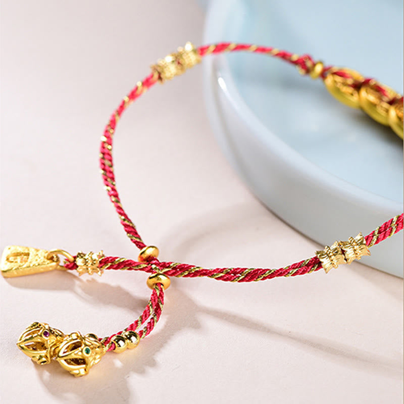 Bracelet en corde tressée à la main, Buddha Stones, de pièces des Cinq Empereurs et d'une balance en cuivre.  - image 9