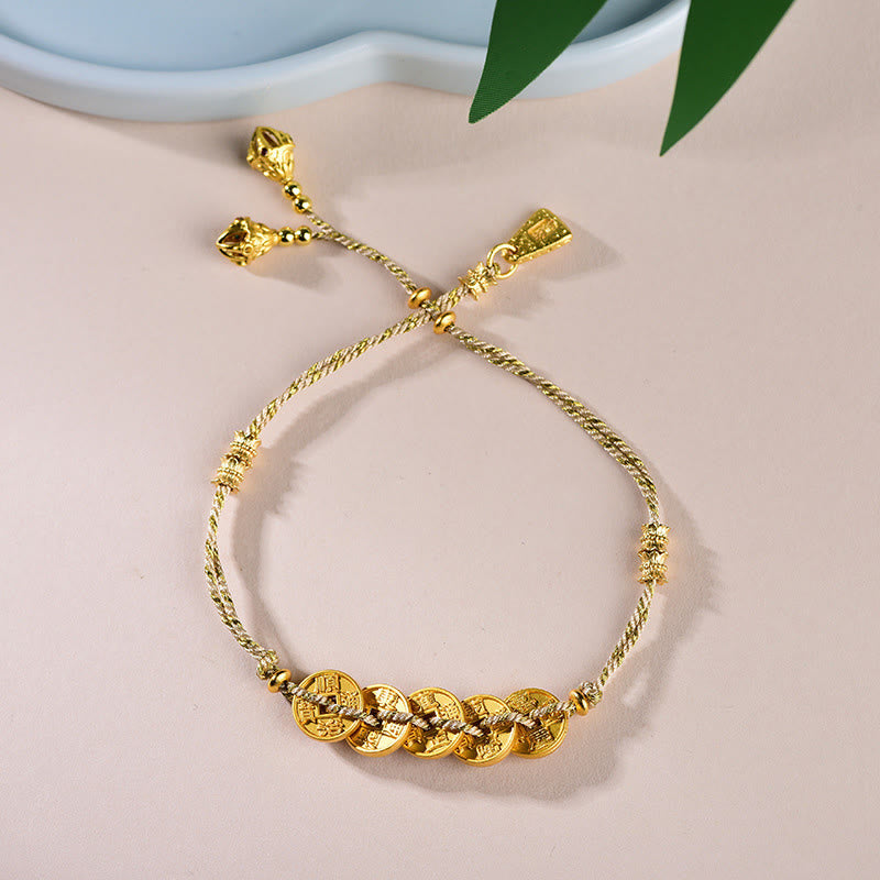 Bracelet en corde tressée à la main, Buddha Stones, de pièces des Cinq Empereurs et d'une balance en cuivre.  - Pièces d'or des Cinq Empereurs (Tour de poignet : 16-19 cm) - image 14