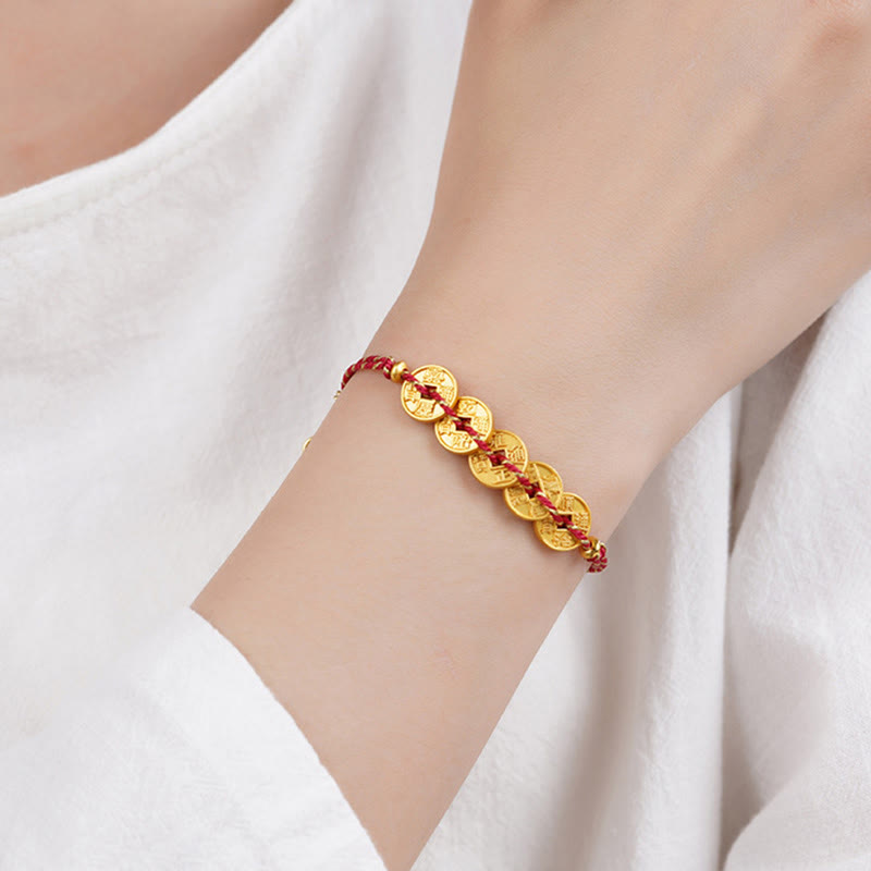 Bracelet en corde tressée à la main, Buddha Stones, de pièces des Cinq Empereurs et d'une balance en cuivre.  - image 4