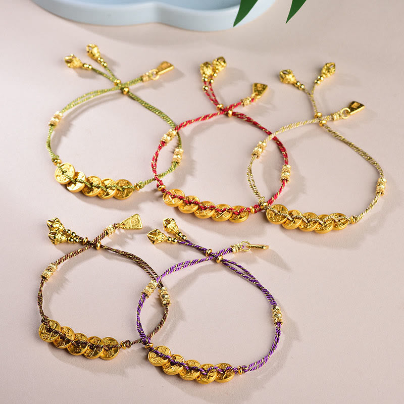 Bracelet en corde tressée à la main, Buddha Stones, de pièces des Cinq Empereurs et d'une balance en cuivre.  - image 17