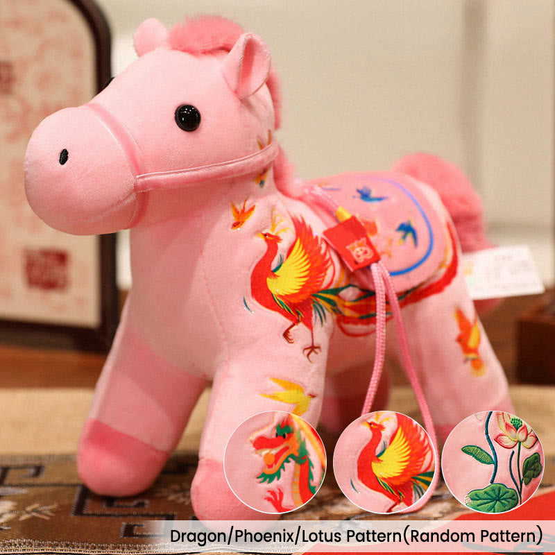 Buddha Stones Année du Cheval Bambou Dragon Lotus Phénix Peluche Décoration d'intérieur - Dragon rose/Phénix/Cheval lotus (motif aléatoire) - 20 x 9,5 x 16 cm - image 18