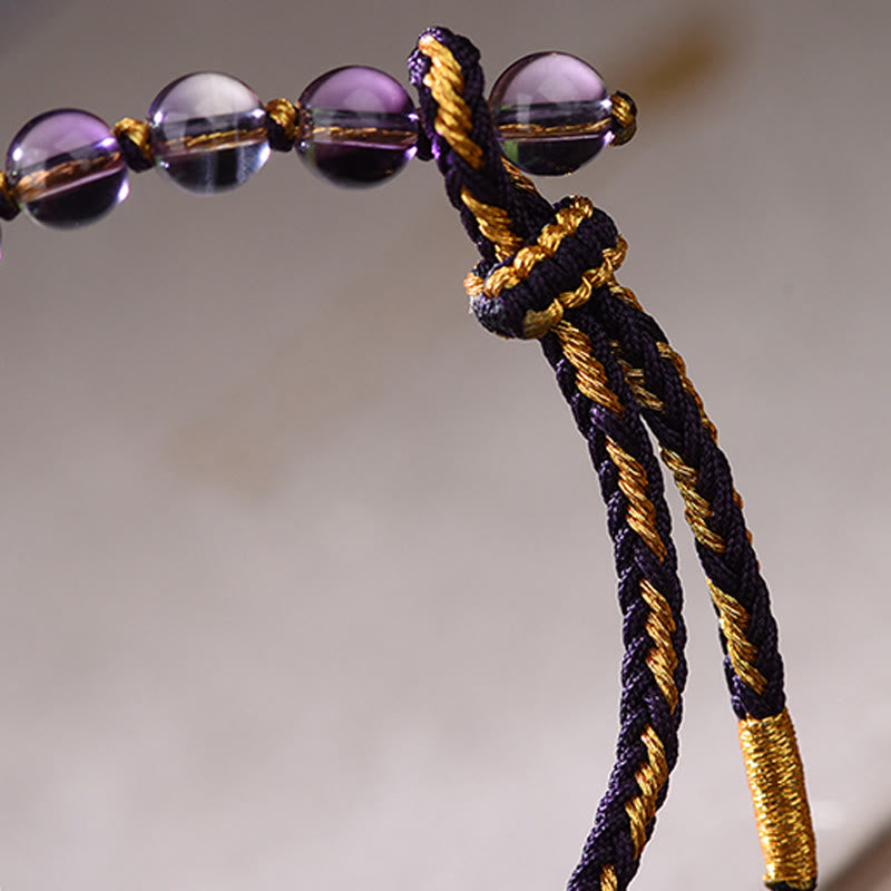 Bracelet porte-bonheur en cuivre, améthyste, cinabre, noir et rouge, orné de Buddha Stones et de pièces des Cinq Empereurs. - image 3