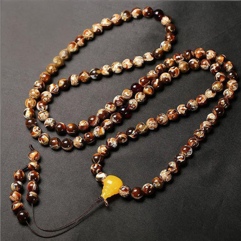 Mala en gourde d'ambre multicolore avec 108 Buddha Stones - 12 mm - image 0