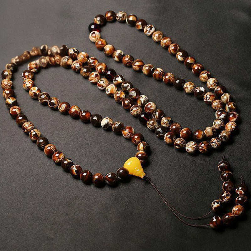Mala en gourde d'ambre multicolore avec 108 Buddha Stones - image 1