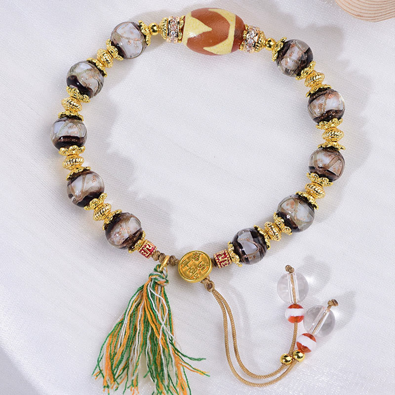 Bracelet de bénédiction en Buddha Stones , verre Liuli et perles Dzi - image 1