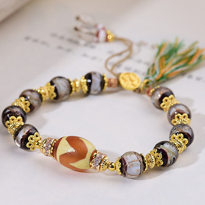 Bracelet de bénédiction en Buddha Stones , verre Liuli et perles Dzi - image 7