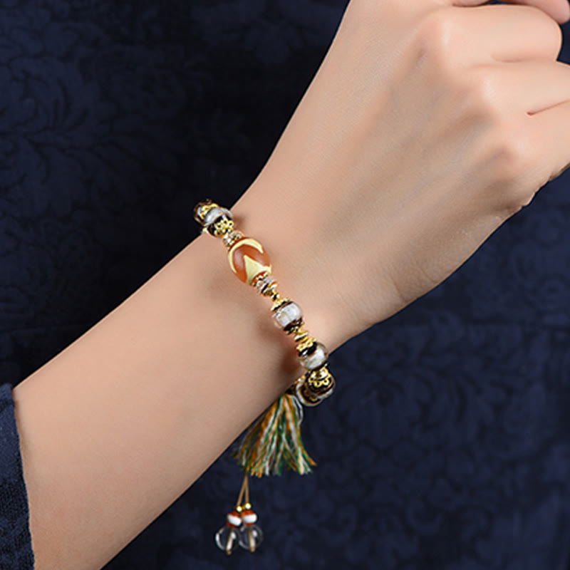 Bracelet de bénédiction en Buddha Stones , verre Liuli et perles Dzi - image 14