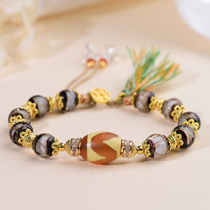 Bracelet de bénédiction en Buddha Stones , verre Liuli et perles Dzi - Perle Dzi en verre Liuli (Tour de poignet : 16-19 cm) - image 0