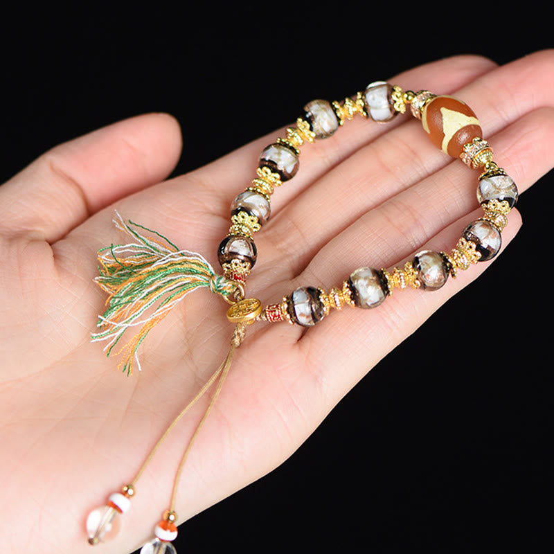 Bracelet de bénédiction en Buddha Stones , verre Liuli et perles Dzi - image 12