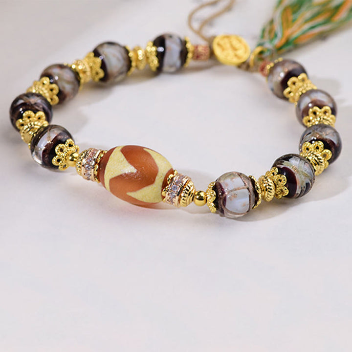 Bracelet de bénédiction en Buddha Stones , verre Liuli et perles Dzi - image 15
