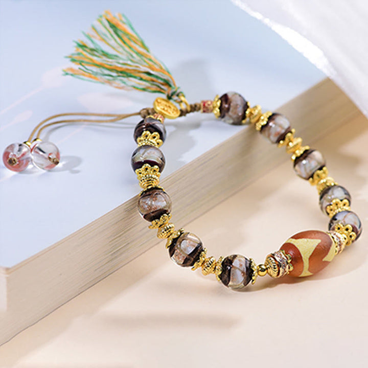Bracelet de bénédiction en Buddha Stones , verre Liuli et perles Dzi - image 10