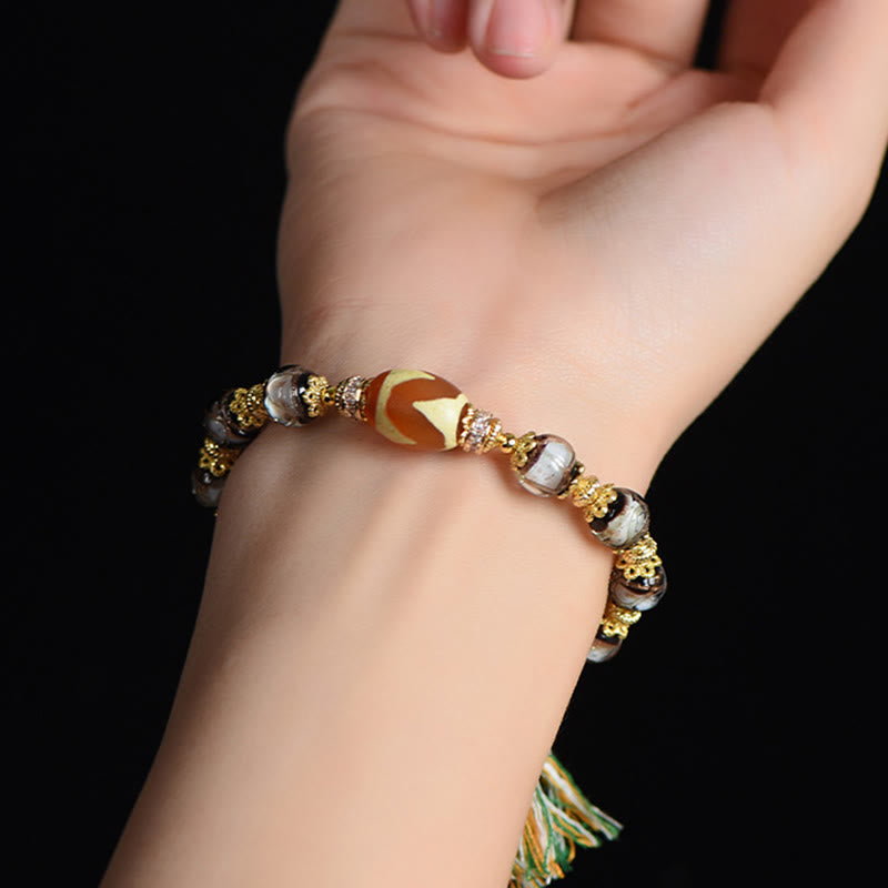 Bracelet de bénédiction en Buddha Stones , verre Liuli et perles Dzi - image 4
