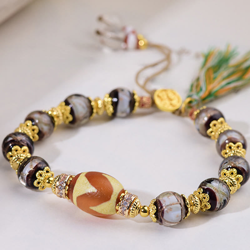 Bracelet de bénédiction en Buddha Stones , verre Liuli et perles Dzi - image 2