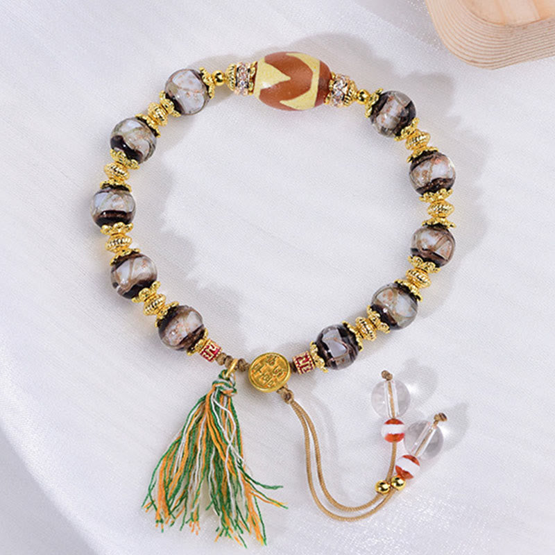 Bracelet de bénédiction en Buddha Stones , verre Liuli et perles Dzi - image 11