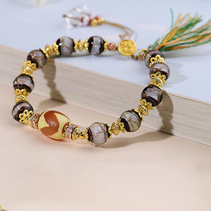 Bracelet de bénédiction en Buddha Stones , verre Liuli et perles Dzi - image 9