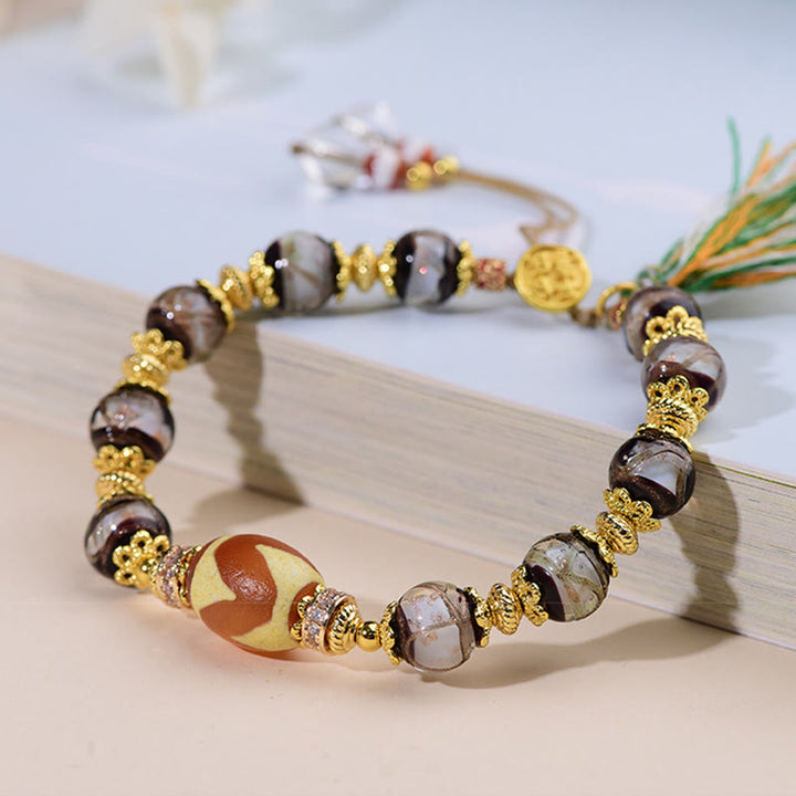 Bracelet de bénédiction en Buddha Stones , verre Liuli et perles Dzi - image 8