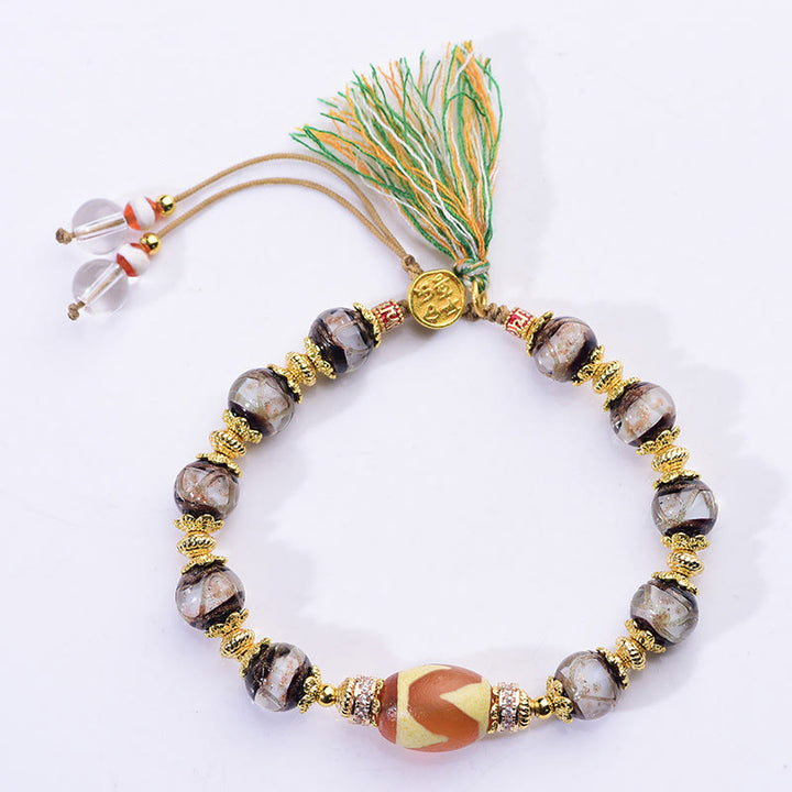 Bracelet de bénédiction en Buddha Stones , verre Liuli et perles Dzi - image 3