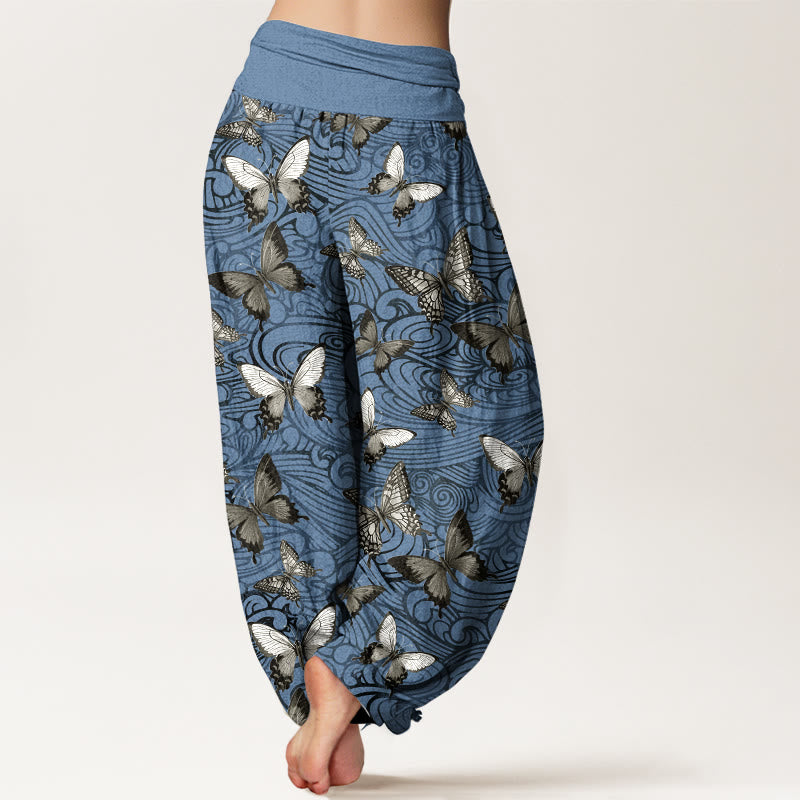 Pantalon harem femme en pur coton gris et noir à rayures papillon et taille élastique, orné de Buddha Stones - image 6