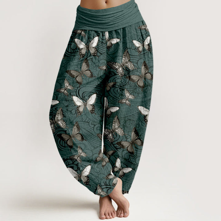Pantalon harem femme en pur coton gris et noir à rayures papillon et taille élastique, orné de Buddha Stones - DarkCyan - US16，UK/AU20，EU48 (3XL) - image 8