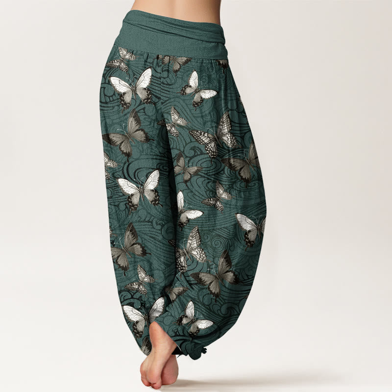 Pantalon harem femme en pur coton gris et noir à rayures papillon et taille élastique, orné de Buddha Stones - image 9