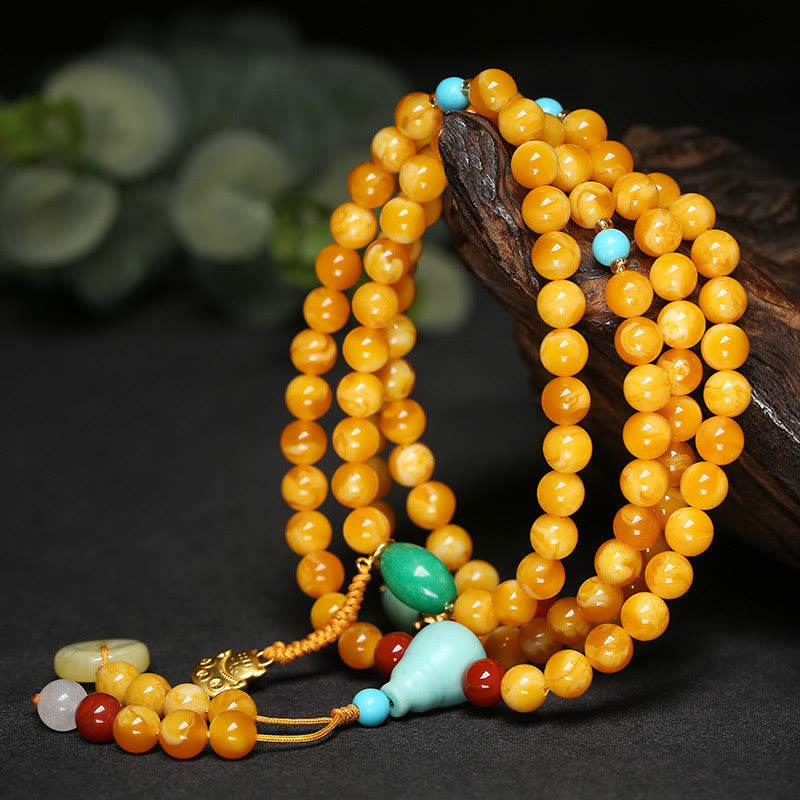 Buddha Stones Mala de 108 perles avec boucle de paix et chat porte-bonheur en ambre. - image 4