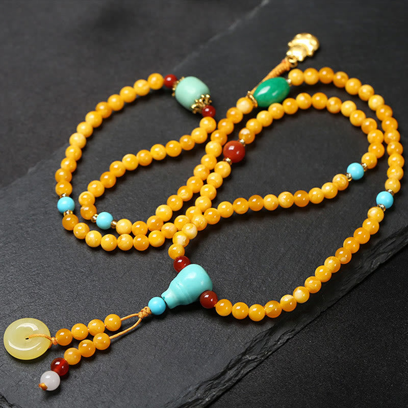 Buddha Stones Mala de 108 perles avec boucle de paix et chat porte-bonheur en ambre. - image 1
