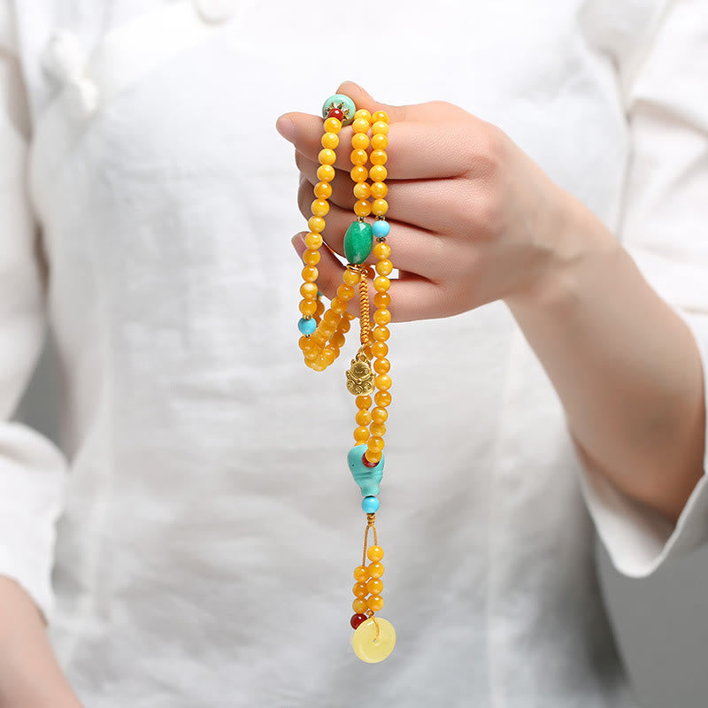 Buddha Stones Mala de 108 perles avec boucle de paix et chat porte-bonheur en ambre. - image 7