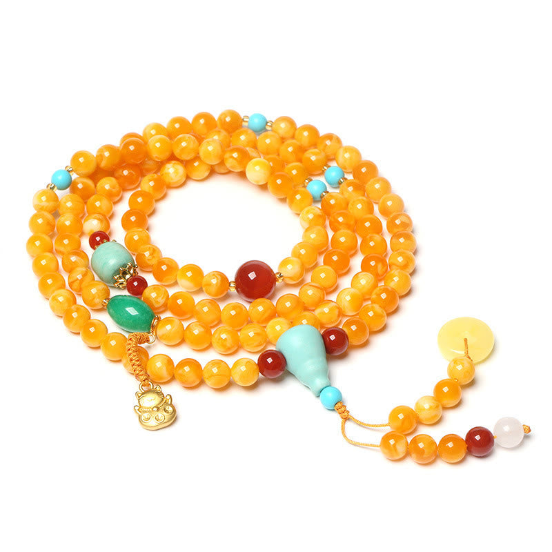 Buddha Stones Mala de 108 perles avec boucle de paix et chat porte-bonheur en ambre. - image 5