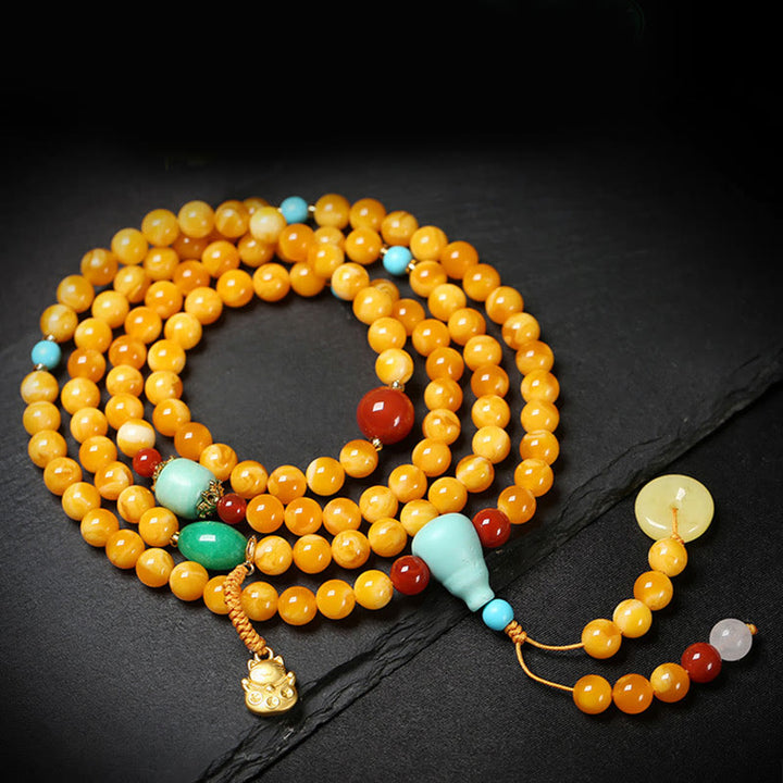 Buddha Stones Mala de 108 perles avec boucle de paix et chat porte-bonheur en ambre. - image 2