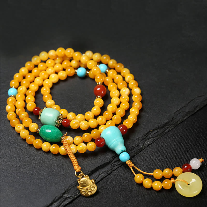 Buddha Stones Mala de 108 perles avec boucle de paix et chat porte-bonheur en ambre. - image 3
