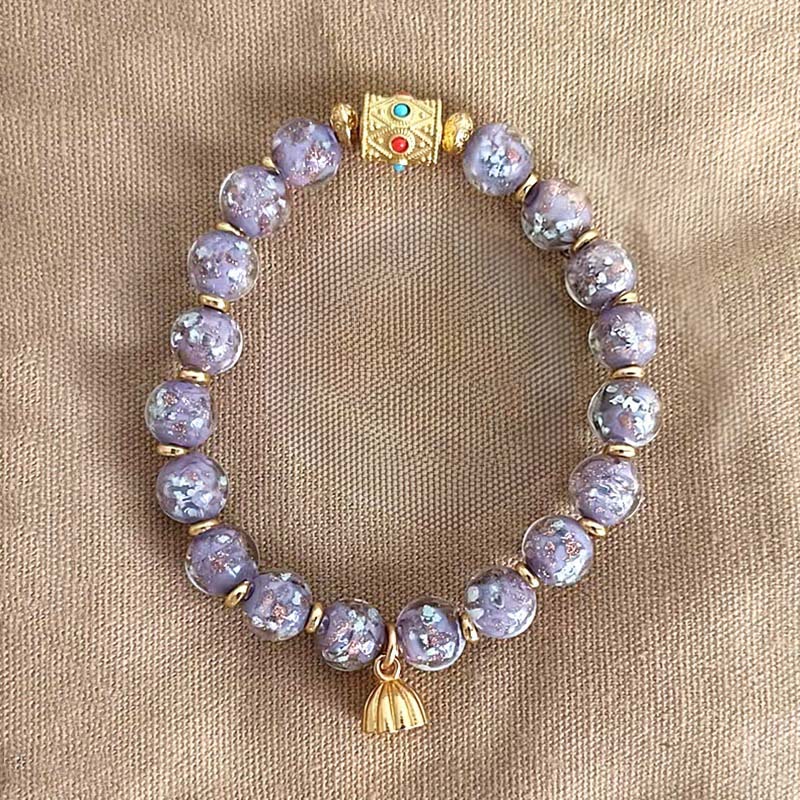 Bracelet porte-bonheur en verre Liuli violet et Buddha Stones - Verre Liuli (Tour de poignet : 15-16 cm) - image 0