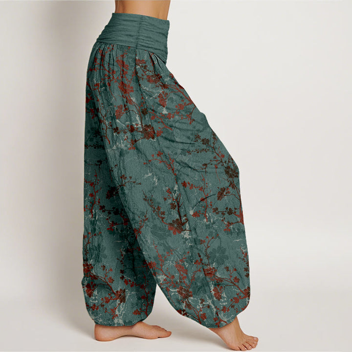 Pantalon harem à taille élastique pour femme, en pur coton, Buddha Stones, de fleurs épanouies, de branches et de feuilles - image 2